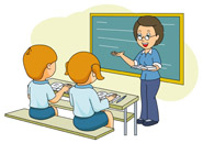 teacher with students in a classroom